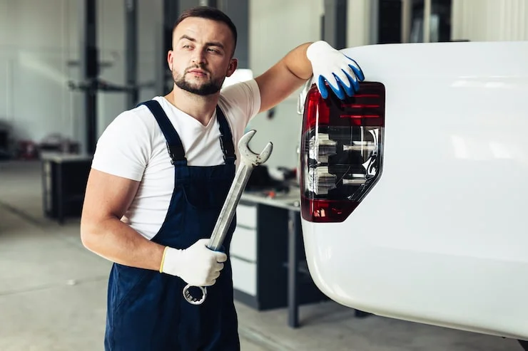 Technician carrying out a free car inspection Dubai diagnostic check